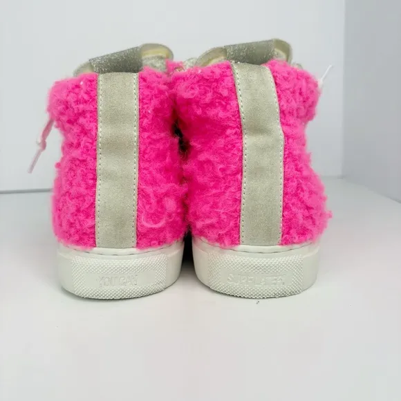 Anthropologie x P448 Skate High Top Sneakers Pink Sherpa Size 37