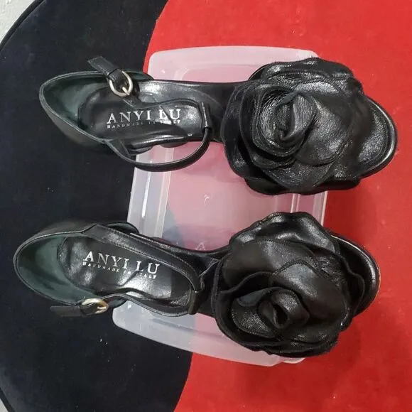 Anyi Lu Handmade in Italy Elegant Women's Heels with Flower Size 37 or 7