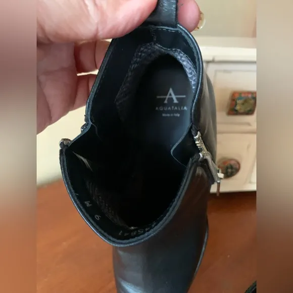 Aquatalia Fantina Waterproof Boots Black Leather 9 Old Money