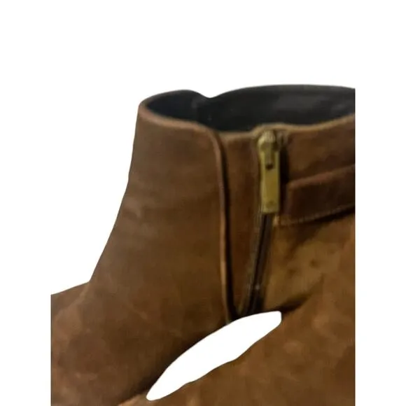 Aquatalia 'Tracy' Suede Ankle Boots Waterproof •9• Leather Buckle Brown Worn 1x