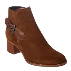 Aquatalia 'Tracy' Suede Ankle Boots Waterproof •9• Leather Buckle Brown Worn 1x