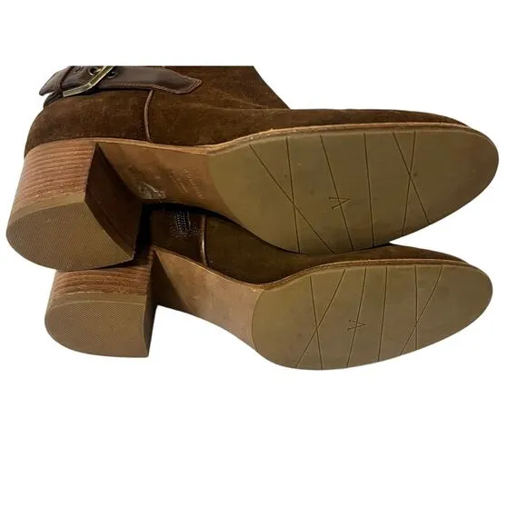Aquatalia 'Tracy' Suede Ankle Boots Waterproof •9• Leather Buckle Brown Worn 1x