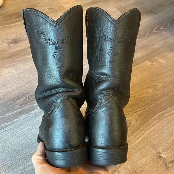 Ariat Heritage Western Cowboy Boots R Toe Black Leather Womens 7 EU 37.5