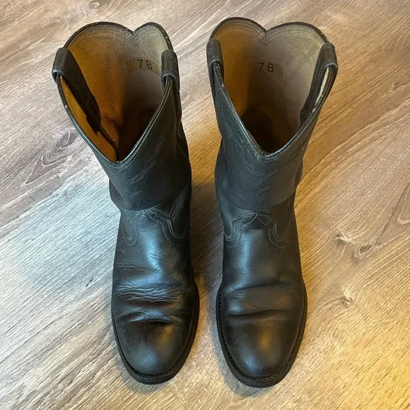 Ariat Heritage Western Cowboy Boots R Toe Black Leather Womens 7 EU 37.5