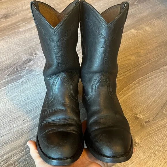 Ariat Heritage Western Cowboy Boots R Toe Black Leather Womens 7 EU 37.5