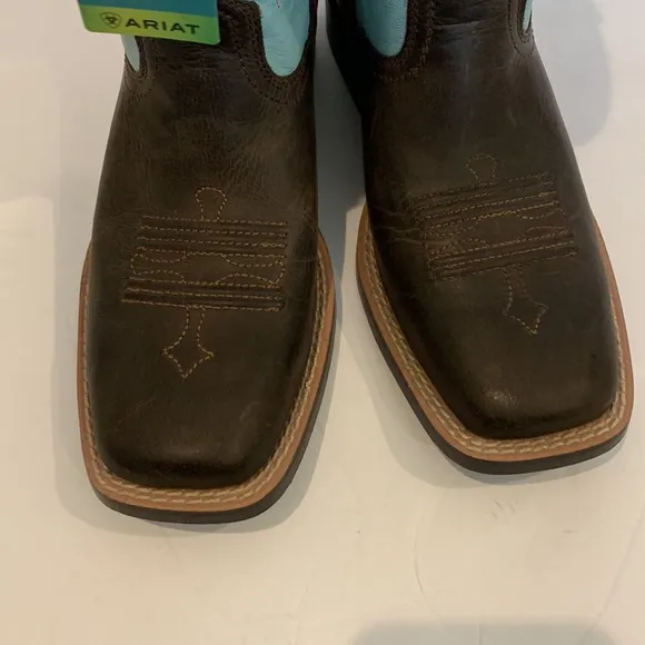 Ariat Kids Tombstone Boots in Bay Brown and Bell Blue