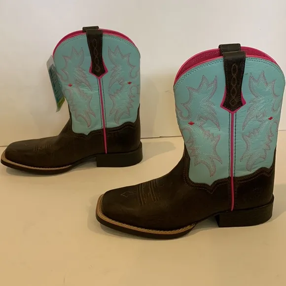 Ariat Kids Tombstone Boots in Bay Brown and Bell Blue