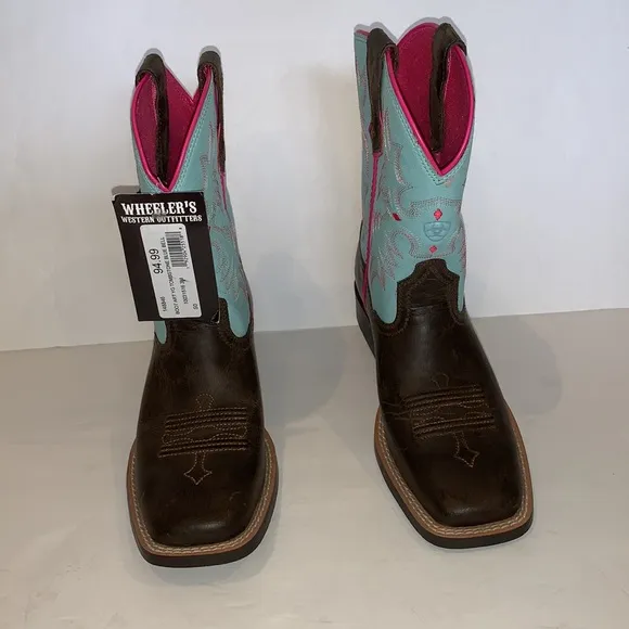 Ariat Kids Tombstone Boots in Bay Brown and Bell Blue