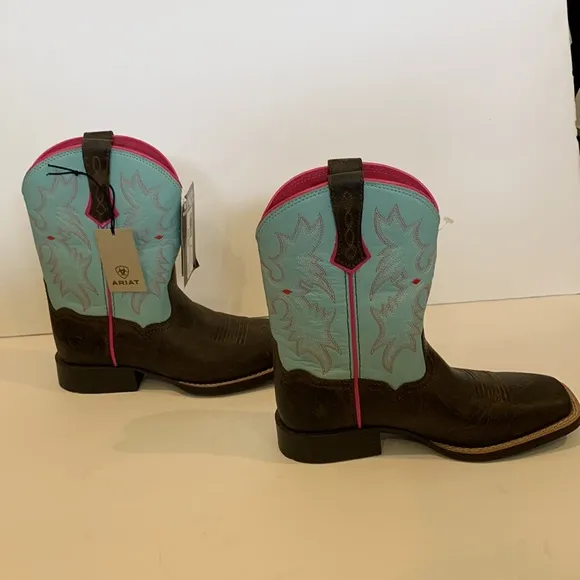 Ariat Kids Tombstone Boots in Bay Brown and Bell Blue