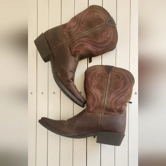 Ariat Youth Girls Brown Leather Pointed Toe Western Cowboy Boots Size: 4