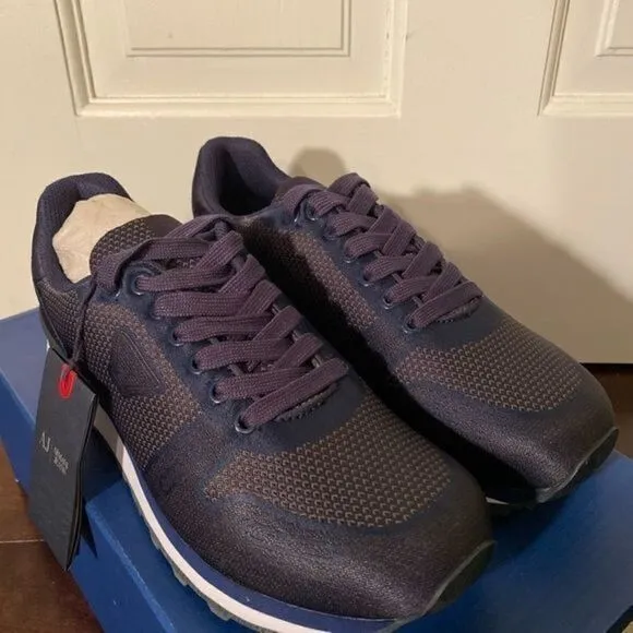 Armani Jeans Blue Graphite Sneakers Mens Size 9.5 NIB $295