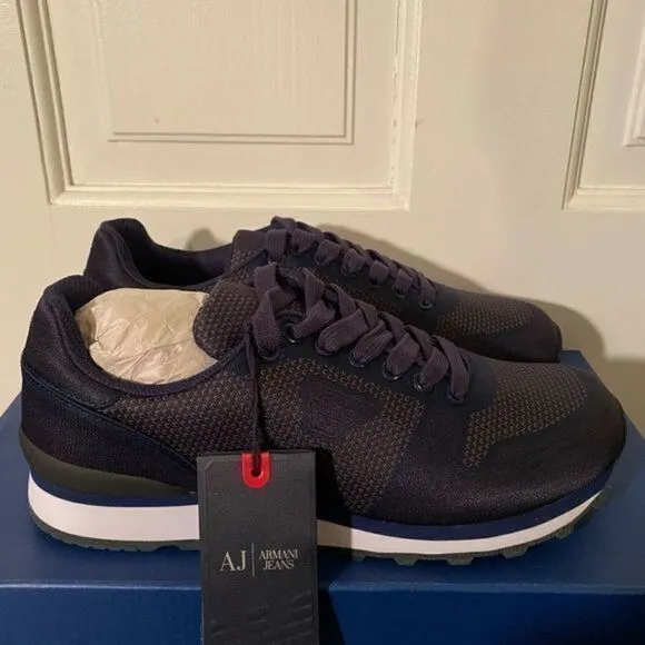 Armani Jeans Blue Graphite Sneakers Mens Size 9.5 NIB $295