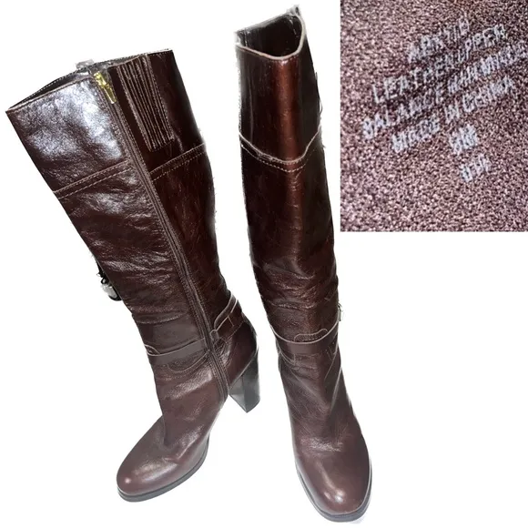 Audrey Brooke Dark Brown Leather Knee High Boots w/Gold Hardware - Size 9M