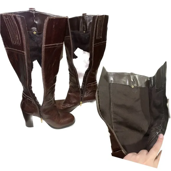 Audrey Brooke Dark Brown Leather Knee High Boots w/Gold Hardware - Size 9M