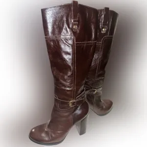 Audrey Brooke Dark Brown Leather Knee High Boots w/Gold Hardware - Size 9M