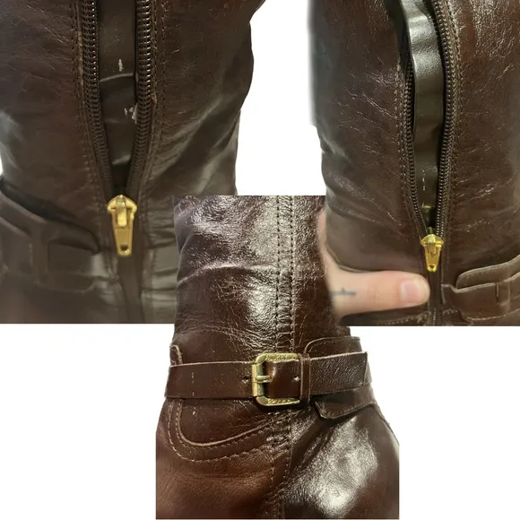Audrey Brooke Dark Brown Leather Knee High Boots w/Gold Hardware - Size 9M