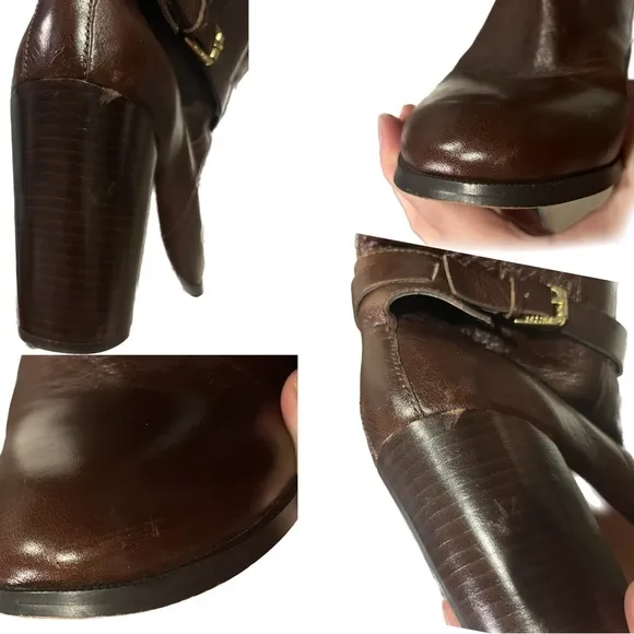 Audrey Brooke Dark Brown Leather Knee High Boots w/Gold Hardware - Size 9M