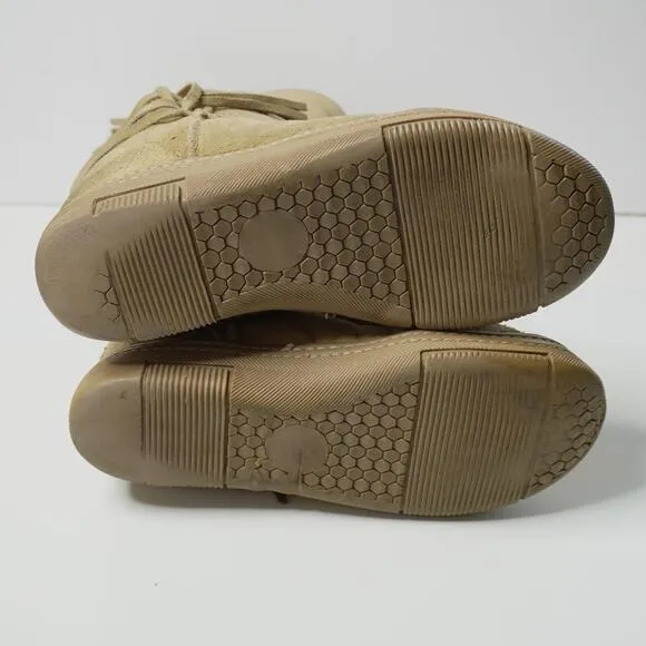 Aussie Dogs Sherpa Lined Tan Fringe Boho Tall Suede Boots Leather Women 11 Shoes