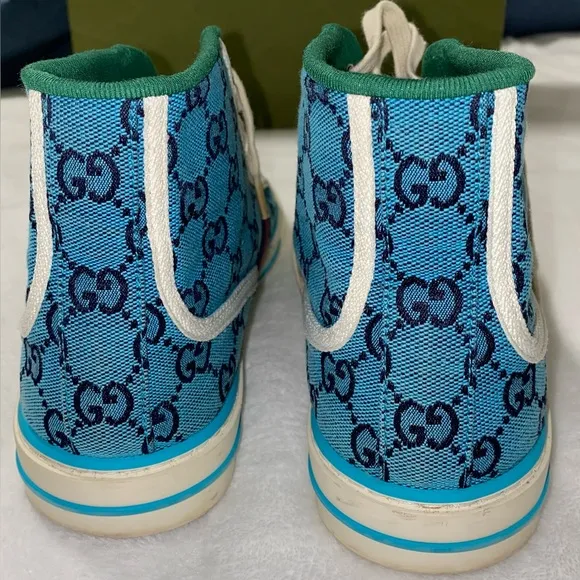 Authentic 1977 Gucci High-Top Sneakers in Turquoise and Navy Men’s Size 42 (8)