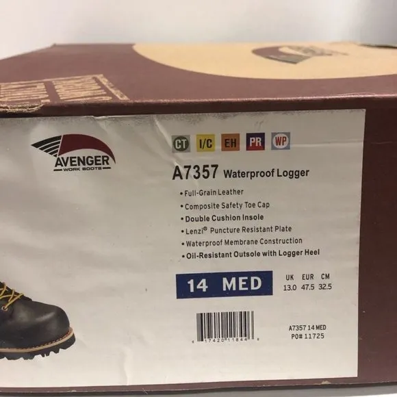 Avenger Men’s 8” Waterproof Logger Boots Black, Size 14 M