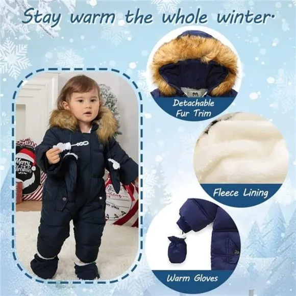 Baby Winter Snowsuit Coat Romper Outwear Hooded Footie Toddler,