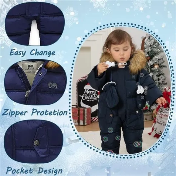 Baby Winter Snowsuit Coat Romper Outwear Hooded Footie Toddler,