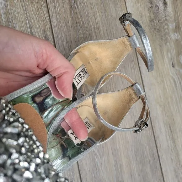 Badgley Mischka wedding shoes silver with gems 💎 ✨️ gorgeous 3.25&quot; heel