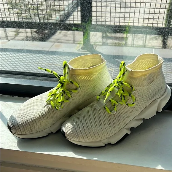 Balenciaga White and Green Sneakers with Sock-Like Fit