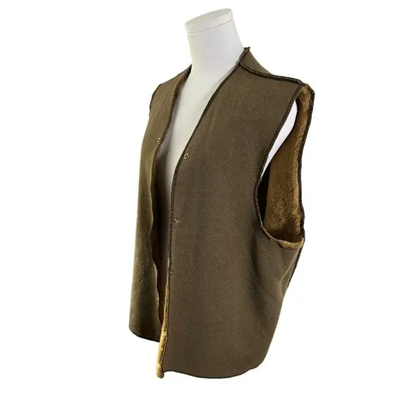 Barbour Brown Fleece Lined Vest England Wool Blend Snap Front Workwear Utility M