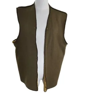 Barbour Brown Fleece Lined Vest England Wool Blend Snap Front Workwear Utility M