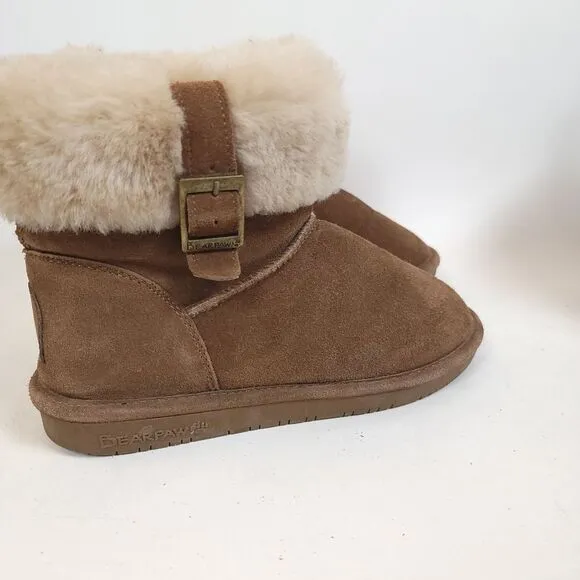 BEARPAW ABBY HICKORY Women mini boots short fleece Sherpa buckle slip on shoes