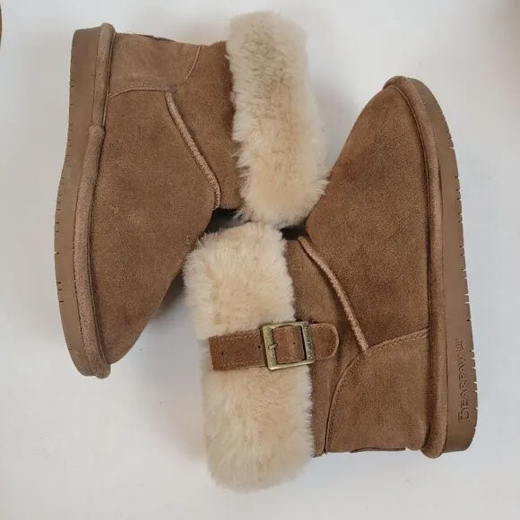 BEARPAW ABBY HICKORY Women mini boots short fleece Sherpa buckle slip on shoes