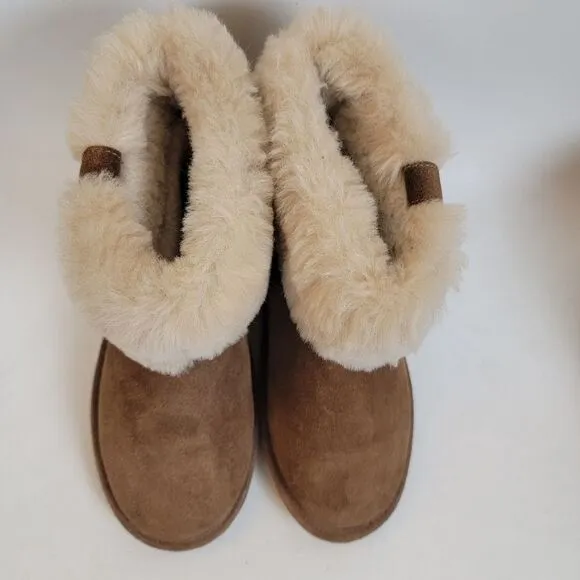 BEARPAW ABBY HICKORY Women mini boots short fleece Sherpa buckle slip on shoes