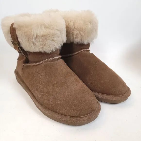 BEARPAW ABBY HICKORY Women mini boots short fleece Sherpa buckle slip on shoes