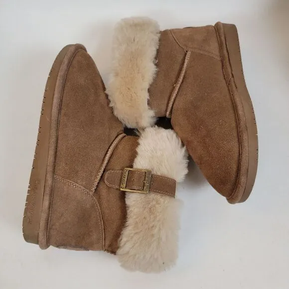 BEARPAW ABBY HICKORY Women mini boots short fleece Sherpa buckle slip on shoes