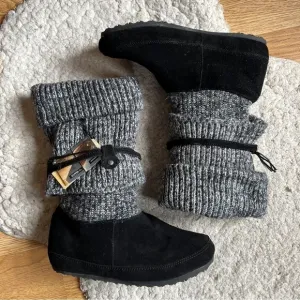 BearPaw: NWOB Women's Black II Suede Knit Cosima Pull-On NEVERWET Boots Size 12