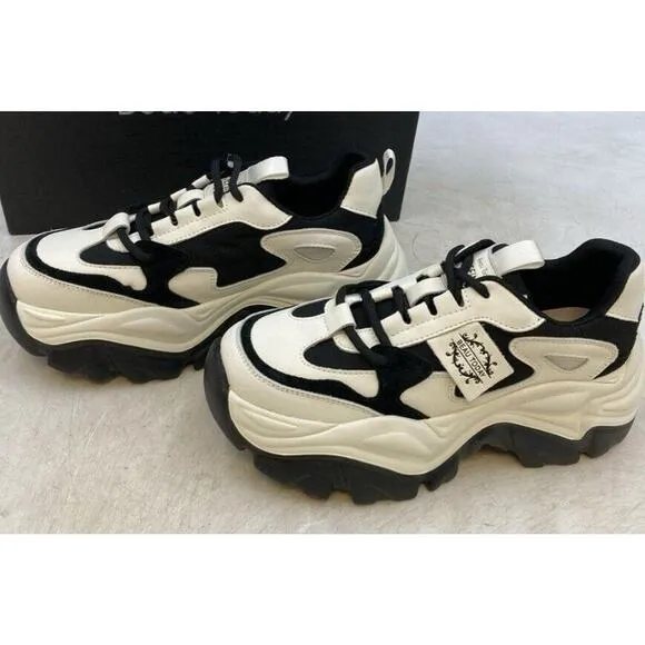 Beau Today Black Cow Suede White Leather Chunky Athletic Sneakers Wom S 6.5M NWB