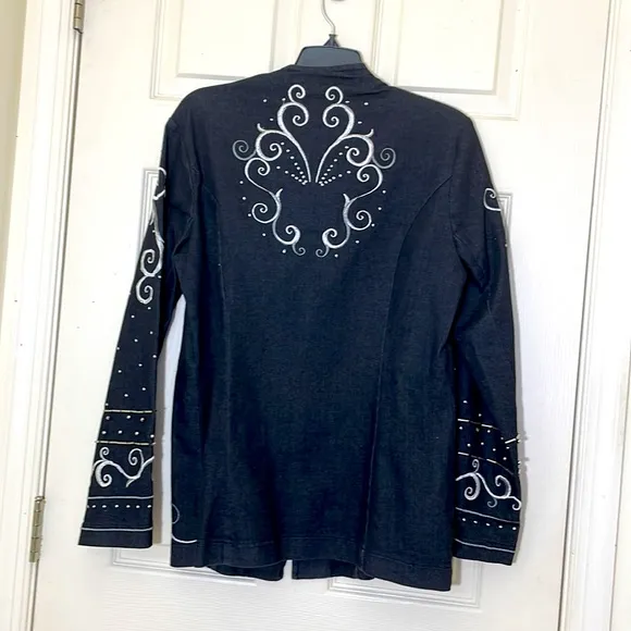 Beautiful Embroidered Black Jeans Blazer Size 10