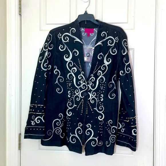 Beautiful Embroidered Black Jeans Blazer Size 10