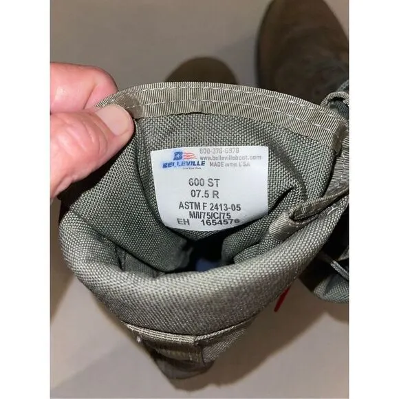 Belleville 600 ST 7.5R ASTM F2413-05 Steel Toe Boots Vibram Sole Sage Gr…