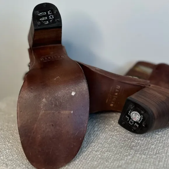 BET/STU Occam Leather Sandals Women's Brown Leather Heeled Sandals like new