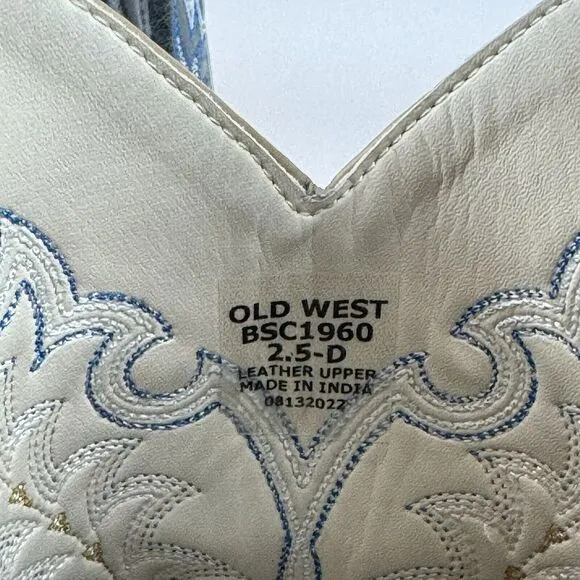Big Kids Old West Cobalt Blue Brown Leather Square‎ Toe Cowboy Boots Size 2.5 Y