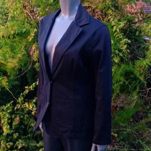Bill Blass Jeans Stretch Black Cotton (2) Button Blazer W/Metal Button Accents
