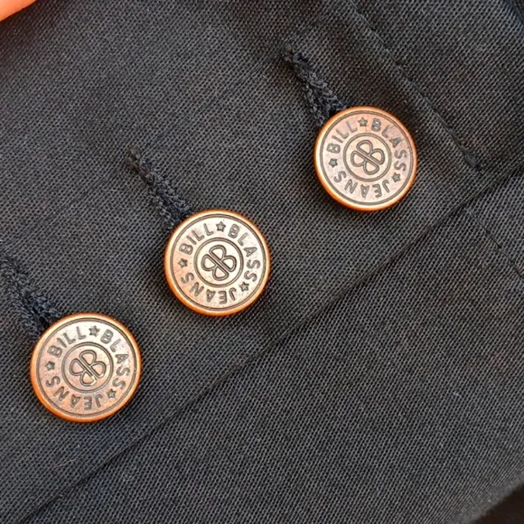 Bill Blass Jeans Stretch Black Cotton (2) Button Blazer W/Metal Button Accents