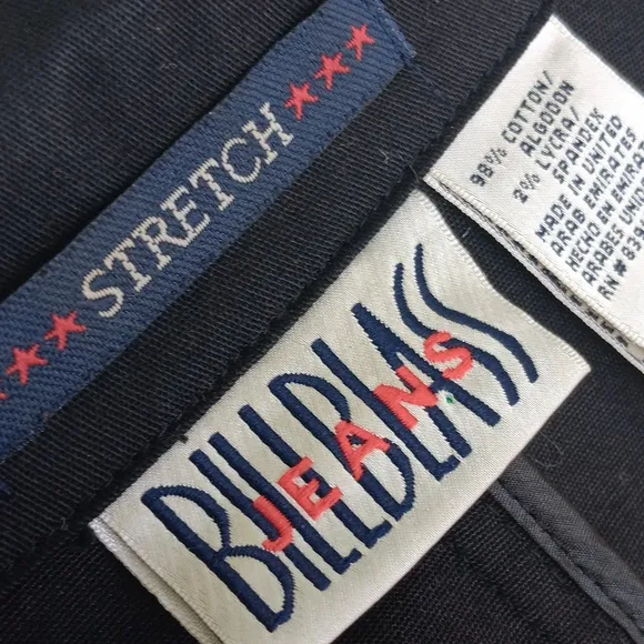 Bill Blass Jeans Stretch Black Cotton (2) Button Blazer W/Metal Button Accents