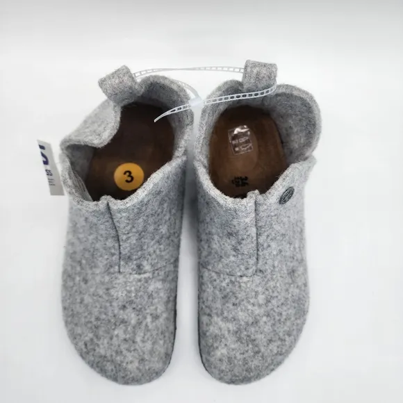 BIRKENSTOCK Andermatt Shearling Light Grey Wool Felt Shoes Slippers Youth Size 3