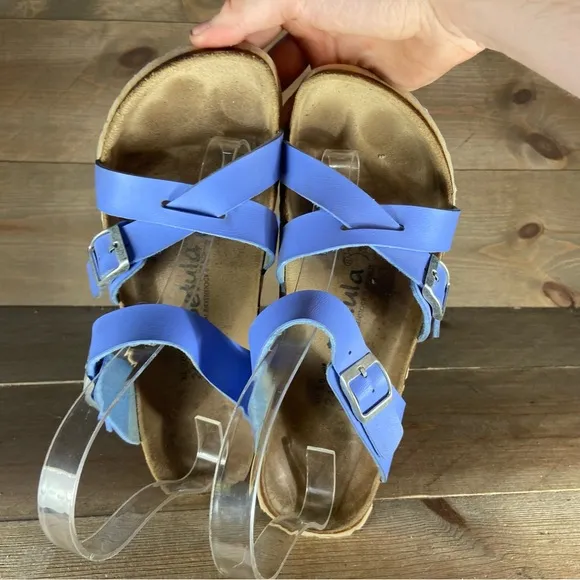 birkenstock betula rio womens size 7 shoes blue strappy slip on comfort sandals