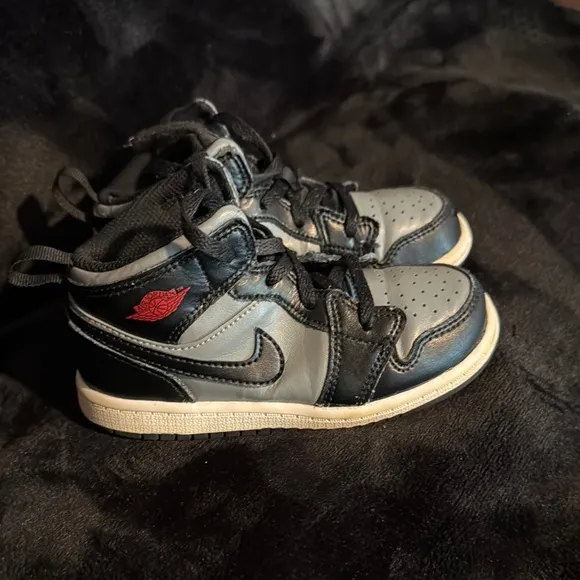 Black and Gray High-Top Sneakers with Red Accent
