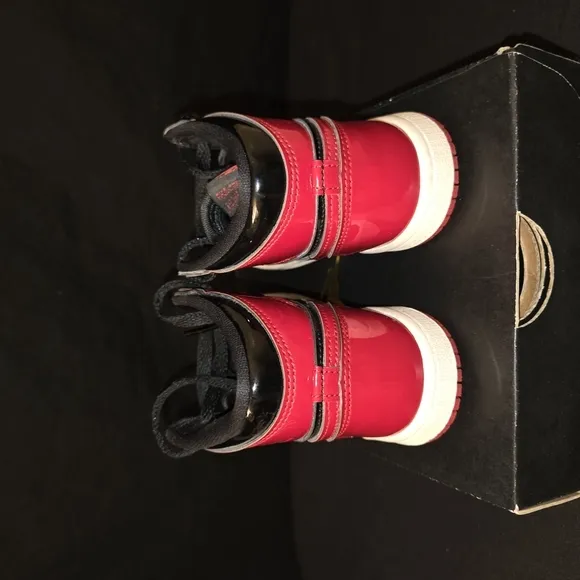 Black‎ and Red High-Top Sneakers with Glossy Finish