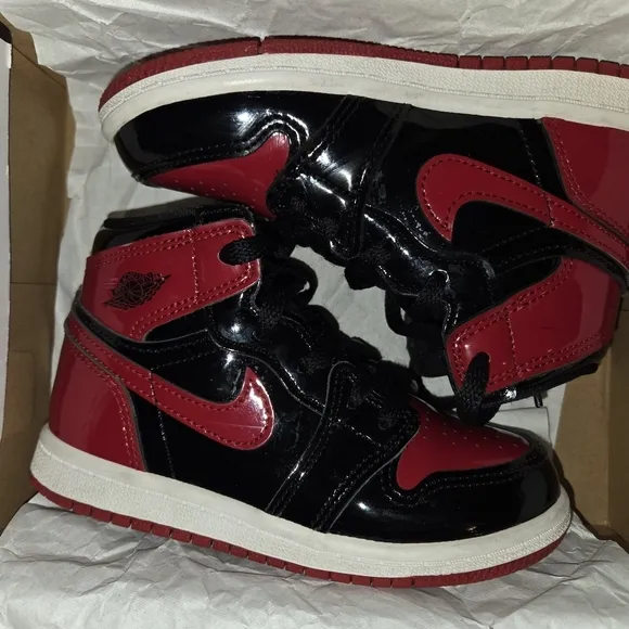 Black‎ and Red High-Top Sneakers with Glossy Finish
